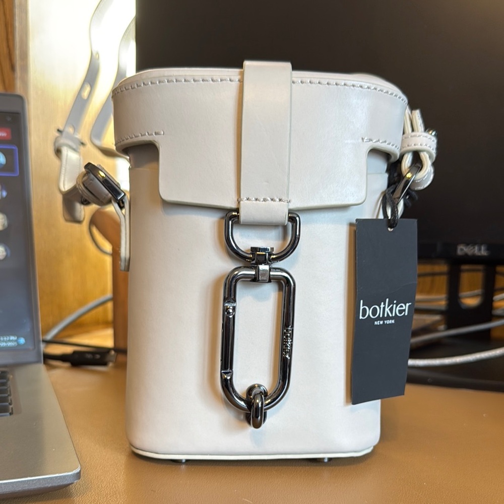 Botkier White Mini Bag with Cylindrical Shape and Silver Hardware